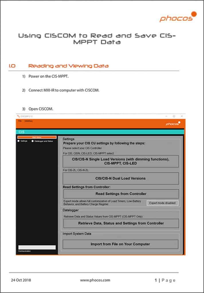 Using CISCOM to Read and Save CIS-MPPT Data